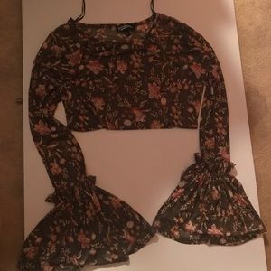 Mesh Flower Print Blouse